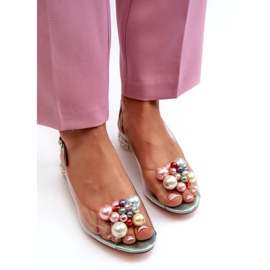 S.Barski Transparent Low Heel Sandals With Decoration Green D&amp;A MR38-368 2