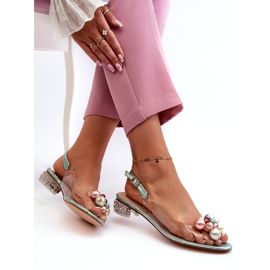 S.Barski Transparent Low Heel Sandals With Decoration Green D&amp;A MR38-368 4