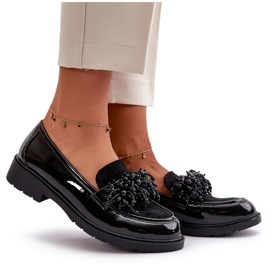 S.Barski Women's varnished loafers S. Barski HY369A black with an ornament 5