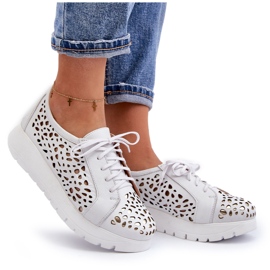Zazoo 2821 Women's Leather Openwork Low Shoes white 4