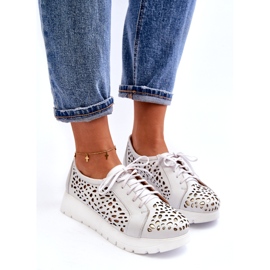 Zazoo 2821 Women's Leather Openwork Low Shoes white 3