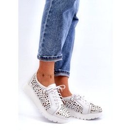 Zazoo 2821 Women's Leather Openwork Low Shoes white 1
