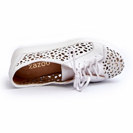 Zazoo 2821 Women's Leather Openwork Low Shoes white 2