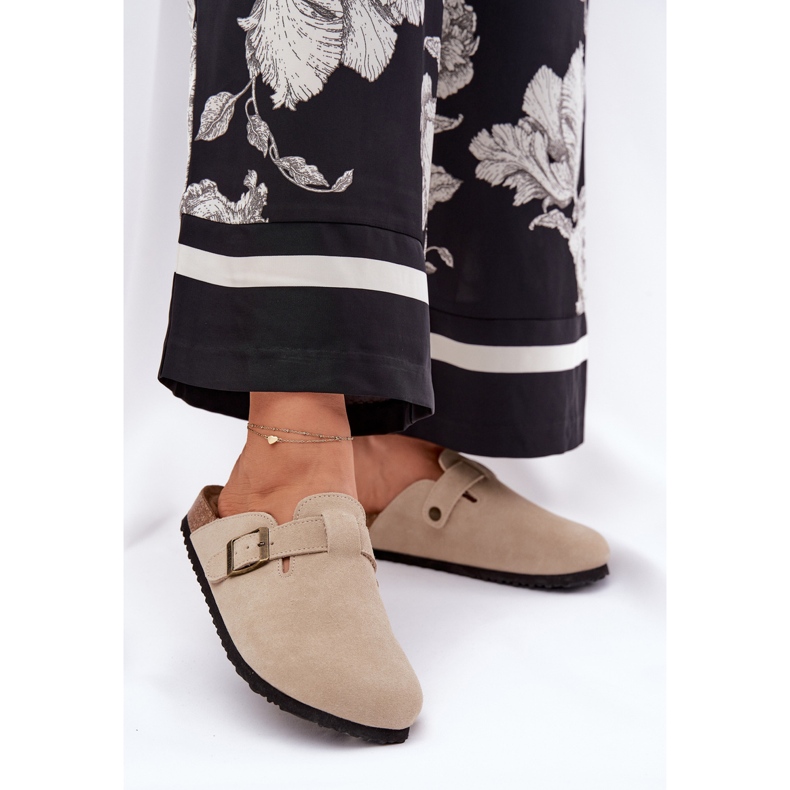 Suede flip -flops women's clogs with a Big Star RR274A385 beige buckle 2