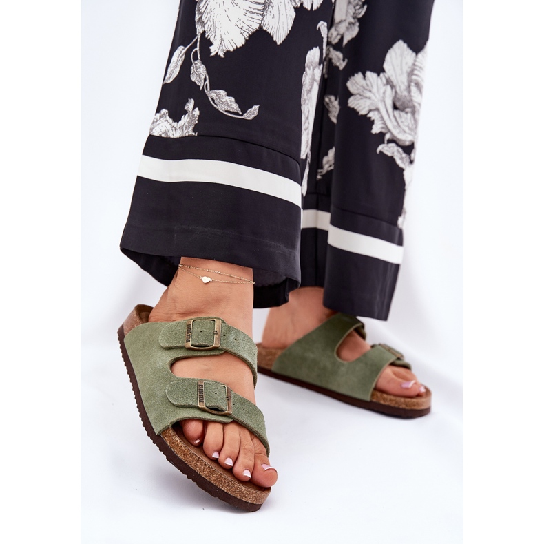 Women's suede flip flops with Big Star RR274A393 Green clamps 2