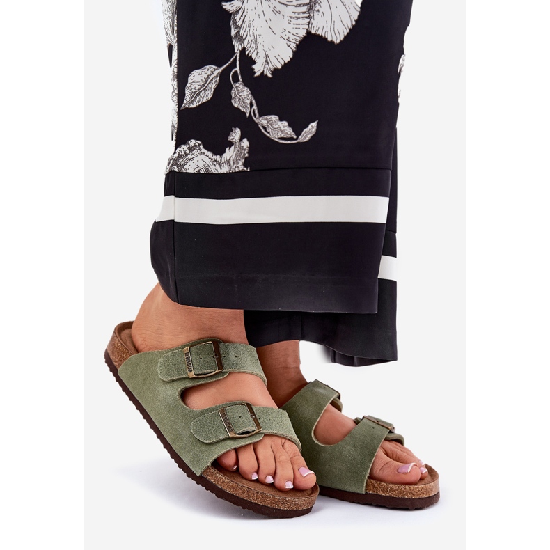 Women's suede flip flops with Big Star RR274A393 Green clamps 1