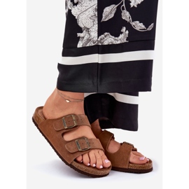 Women's suede flip flops with Big Star RR274A394 brown buckles 1