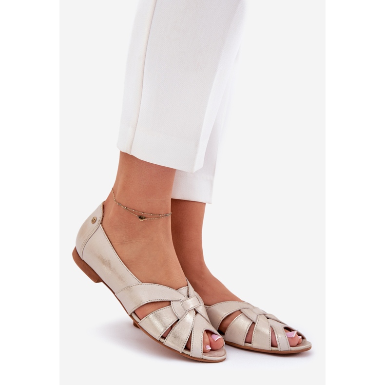 Leather ballerinas with bare fingers maciejka 06908-25/001-1 zloty wiped golden 1