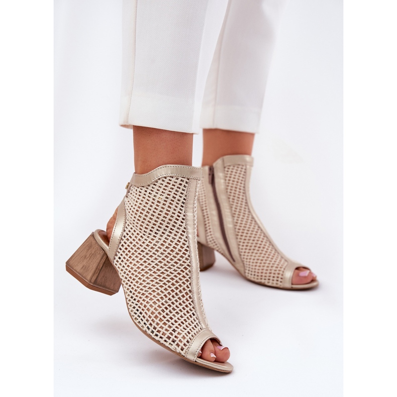 Women's leather high heels with an open Maciejka heel 06899-25 golden-beige 2