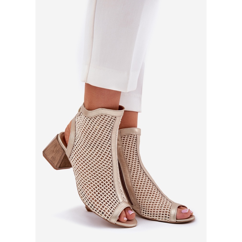 Women's leather high heels with an open Maciejka heel 06899-25 golden-beige 1