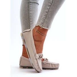 Women's Leather Moccasins With Decoration Beige S.Barski LR339 4