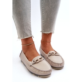 Women's Leather Moccasins With Decoration Beige S.Barski LR339 3