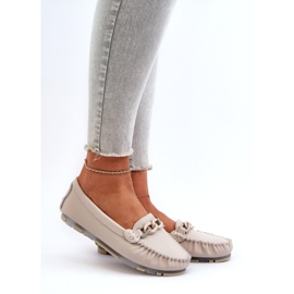 Women's Leather Moccasins With Decoration Beige S.Barski LR339 2