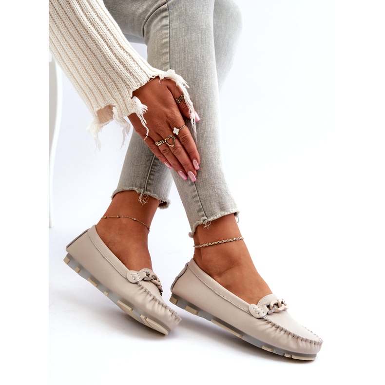 Women's Leather Moccasins With Decoration Beige S.Barski LR339 5 Women's Leather Moccasins With Decoration Beige S.Barski LR339 5