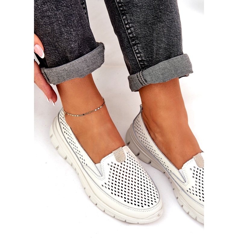 Evento Light leather openwork loafers 24pb18-6870 White 4