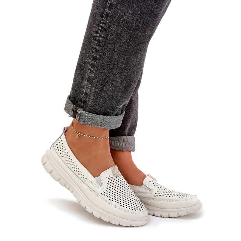 Evento Light leather openwork loafers 24pb18-6870 White 1