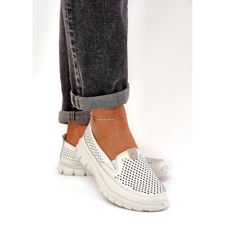 Evento Light leather openwork loafers 24pb18-6870 White 3