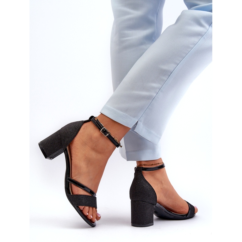 Vinceza Women's glitter sandals 20244 on a low pillar black 3