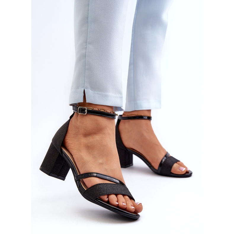 Vinceza Women's glitter sandals 20244 on a low pillar black 1