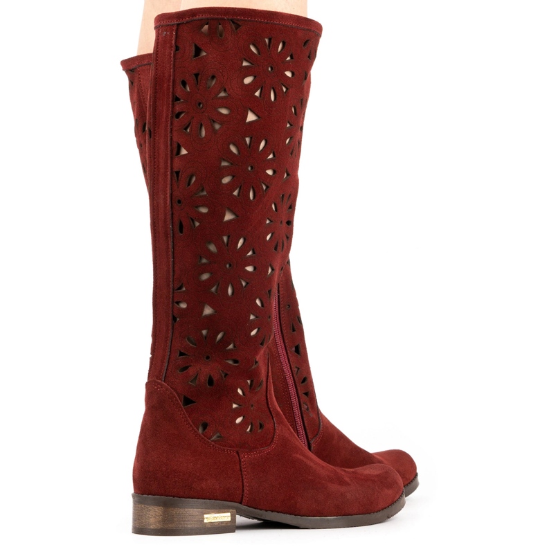 Olivier Women's maroon openwork boots red 2