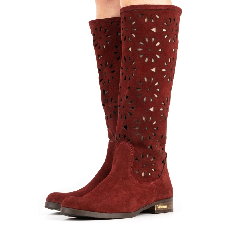 Olivier Women's maroon openwork boots red 3