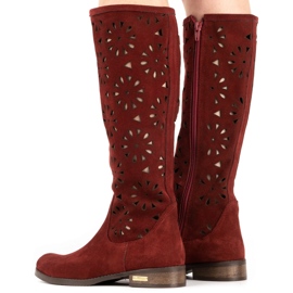 Olivier Women's maroon openwork boots red 4