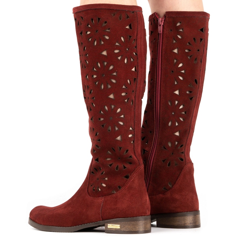Olivier Women's maroon openwork boots red 4
