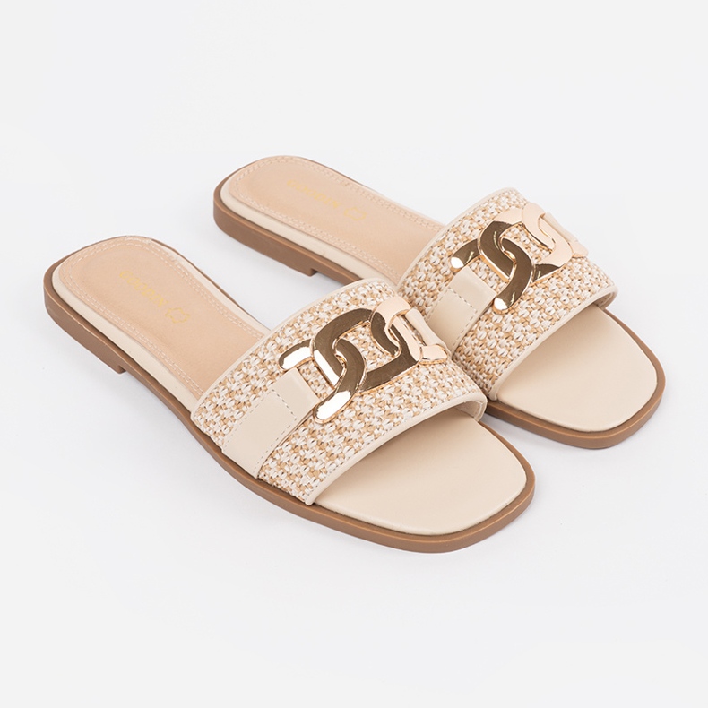 Goodin Beige women's flip flops with a golden chain 1 Goodin Beige women's flip flops with a golden chain 1