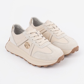 Goodin Beige leather sneakers on a thick sole 1 Goodin Beige leather sneakers on a thick sole 1