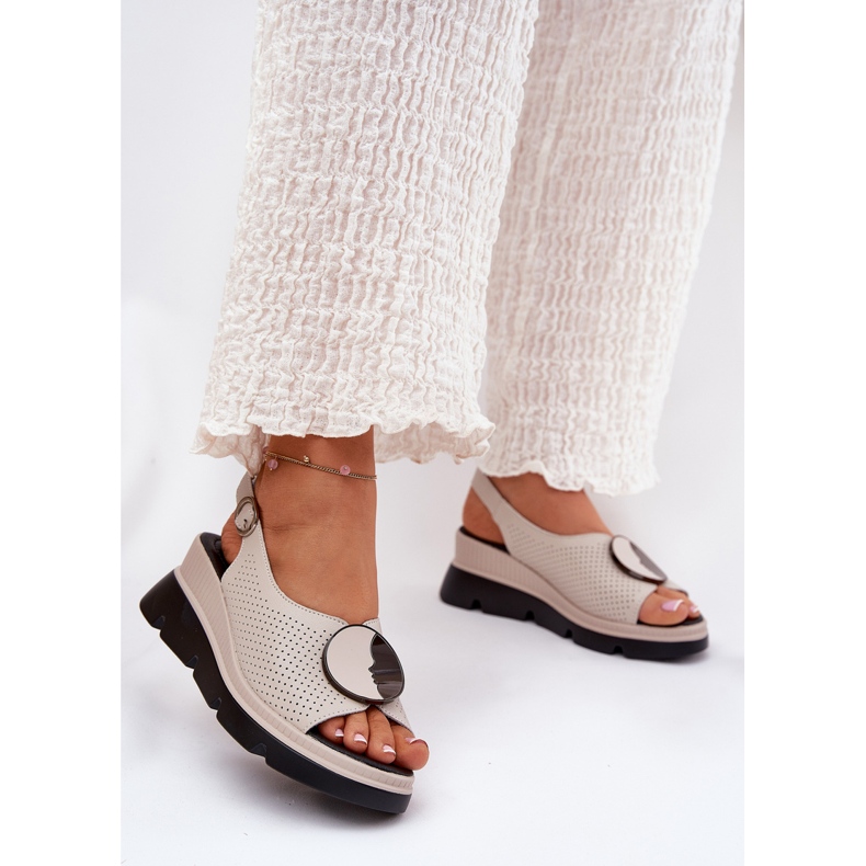 S.Barski Women's leather sandals with a wedge with an ornament S. Barski LR51-788 beige 2