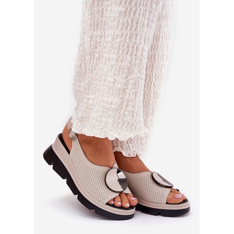 S.Barski Women's leather sandals with a wedge with an ornament S. Barski LR51-788 beige 1