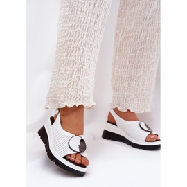 S.Barski Women's leather sandals with a wedge with an ornament S. Barski LR51-788 White 2