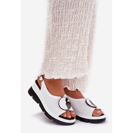 S.Barski Women's leather sandals with a wedge with an ornament S. Barski LR51-788 White 1