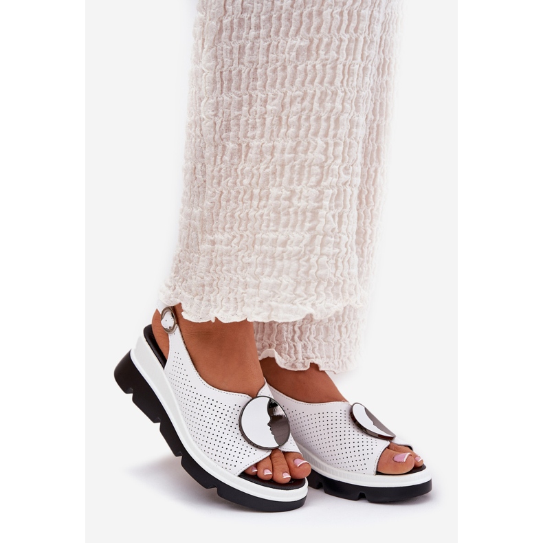 S.Barski Women's leather sandals with a wedge with an ornament S. Barski LR51-788 White 1