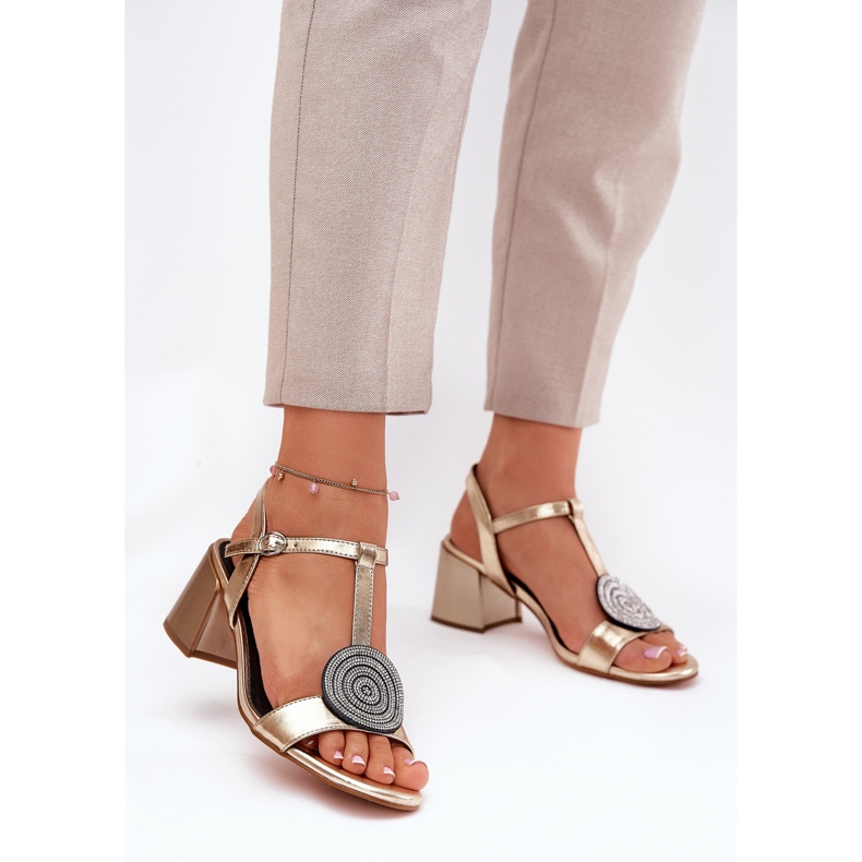 S.Barski Leather sandals on the post with decoration JC51-842 gold golden 2 S.Barski Leather sandals on the post with decoration JC51-842 gold golden 2