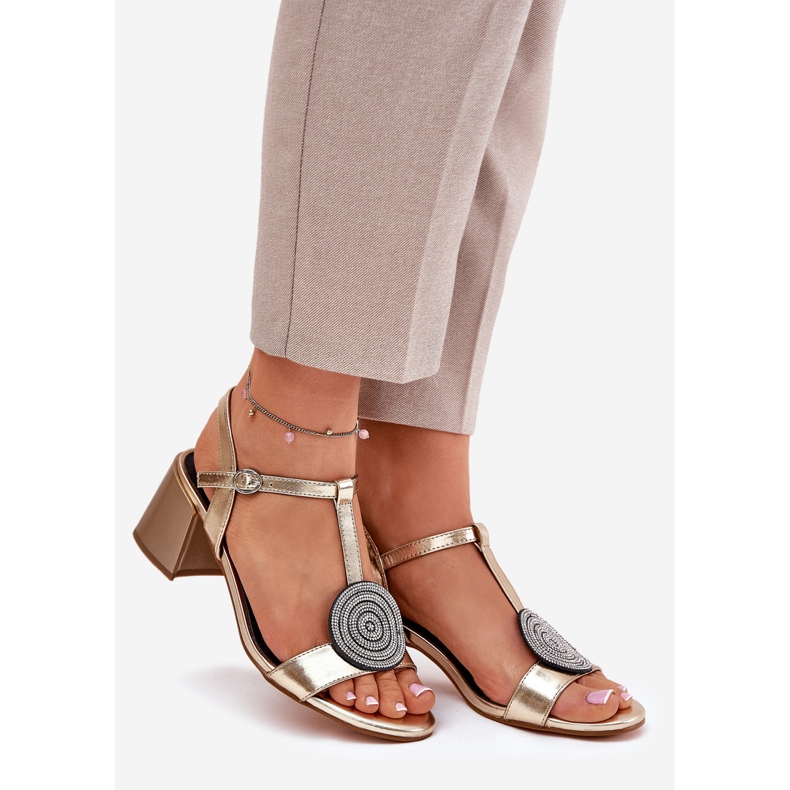 S.Barski Leather sandals on the post with decoration JC51-842 gold golden 1 S.Barski Leather sandals on the post with decoration JC51-842 gold golden 1