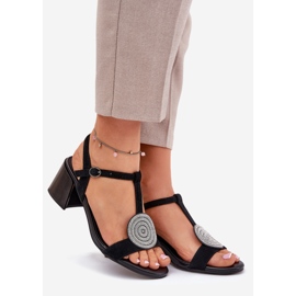 S.Barski Leather sandals on the post with decoration JC51-842 Black 1