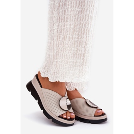 S.Barski Women's leather slippers with an ornament of S. Barski LR51-662 beige 1