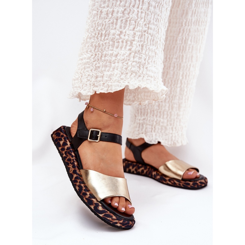 S.Barski Women's leather sandals on the platform with leopard print S. Barski JC51-347 gold golden 2