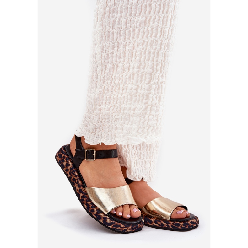 S.Barski Women's leather sandals on the platform with leopard print S. Barski JC51-347 gold golden 1