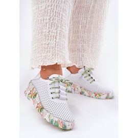 Leather wedge shoes with pattern Artiker 54C1807 white and green 2
