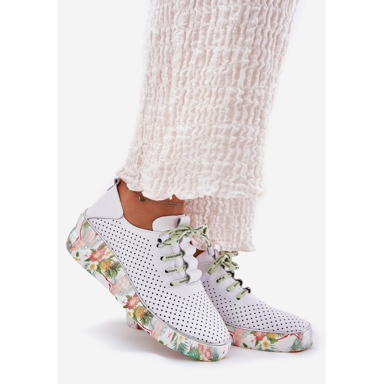 Leather wedge shoes with pattern Artiker 54C1807 white and green 1