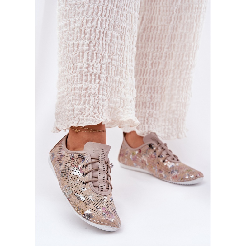 Women's shoes made of natural leather patterned artiker 56c2689 beige 2