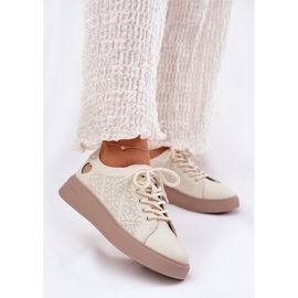Women's leather sneakers on the Vinceza 88018 beige platform 2