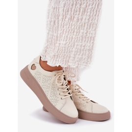 Women's leather sneakers on the Vinceza 88018 beige platform 1
