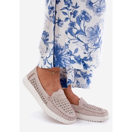 Vinceza Women's leather loafers with an openwork pattern Vincez 88028 beige 1