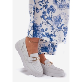 Vinceza Women's leather loafers with a golden detail Vincez 88007 light gray white 1