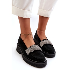 Zazoo 3419 Women's moccasins suede with a decorative belt black strap 3
