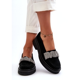Zazoo 3419 Women's moccasins suede with a decorative belt black strap 2