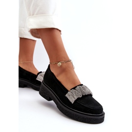 Zazoo 3419 Women's moccasins suede with a decorative belt black strap 1